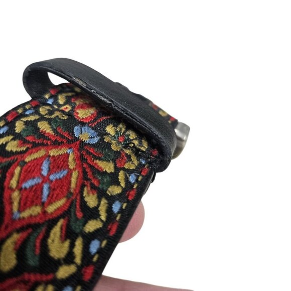 Vintage Floral Embroidered Leather Belt Silver Buckle Boho Tapestry Woven 32 - Picture 5 of 8